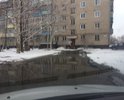 Между домов лужа вечная, скрывает полное колесо легкового автомобиля, дорога в ужасном состоянии круглогодично, место довольно оживленное так-как находится отделение почтовой связи.