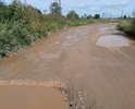 Дорога в ужасном состоянии. Сделанный в этом году некачественный ямочный ремонт до этого участка не дошел. Под лужами уже почти воронки. Далее дорога переходит в грунтовую, по состоянию которой можно сделать вывод, что только закончилась война. Местная администрация ссылается на то, что дорога якобы промназначения, хотя по ней ездят люди, которые в этой “промзоне” живут.
